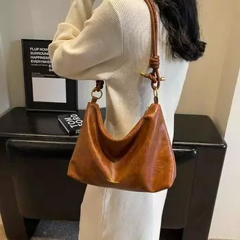 Высококачественная большая вместительная сумка через плечо, женская модная кожаная текстура, весенняя простая ретро-сумка через подмышку, модная сумка через плечо