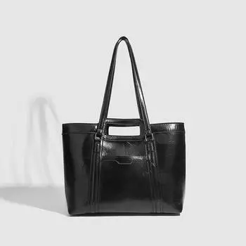 Высококачественная большая вместительная сумка-тоут для женщин Niche Design Oil Wax Leather Shoulder Bag чёрный