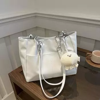 Высококачественная большая женская сумка, новая модная женская летняя модная сумка-тоут большой вместимости для поездок на работу, текстурированная женская сумка через плечо Without pendant чёрный