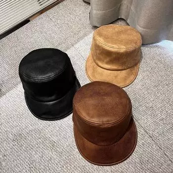 Высококачественная британская кожаная шляпа для верховой езды, восьмиугольная шляпа, кепка, старая индивидуальность, универсальное лицо, маленькая шляпа-ведро, тренд M56-58cm чёрный