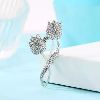 Высококачественная брошь со стразами в виде цветка тюльпана, брошь для костюма с антибликовым покрытием, булавка для воротника, одежда