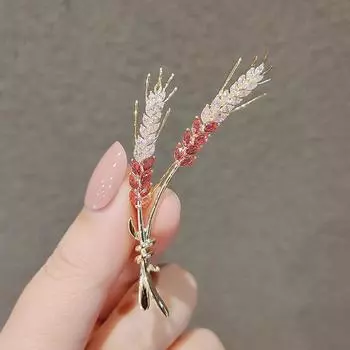 Высококачественная брошь в виде колоса пшеницы с бриллиантами, элегантный темперамент, корсаж, универсальная булавка для костюма, женские украшения красный