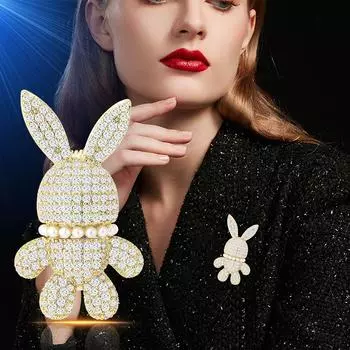 Высококачественная брошь в виде кролика с бриллиантами, модная брошь в виде животного с жемчугом, булавка для женского костюма, аксессуары для пальто золотой