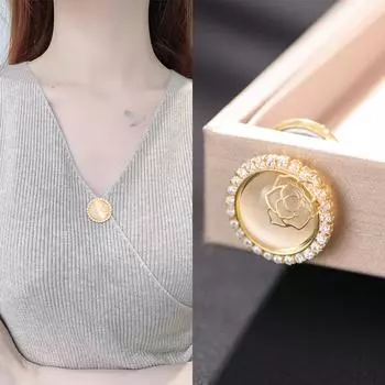 Высококачественная брошь в виде полой розы с опаловым кристаллом и магнитом, броши без отверстия, булавка для шарфа, свитера, корсажа, фиксированная одежда, аксессуары