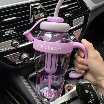 Высококачественная цветная бутылка для воды с ручкой, большой емкости, переносная чашка с трубочкой, для хранения чая, пластиковая бутылка для воды для студентов и офиса 1300ml