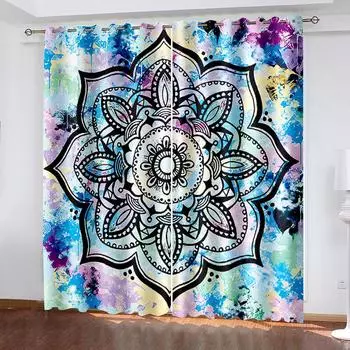 Высококачественная цветная занавеска с цветочным узором, пригодная для машинной стирки и долговечная для украшения спальни и гостиной W132cm x H160cm&Hook