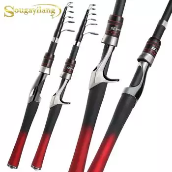 Высококачественная детская удочка 1,6 м из углерода со стекловолокном, спиннинговая удочка, сверхлегкие телескопические удочки Spinning 160CM красный/чёрный