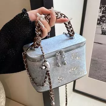 Высококачественная дизайнерская джинсовая сумка женская модная сумка-мессенджер на цепочке маленькая квадратная сумка синий