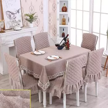 Высококачественная европейская однотонная скатерть, 1 шт., скатерть, 6 шт., чехол на стул, современный минималистичный нескользящий набор стульев для обеденного стола 130X180CM 6PCS Chair