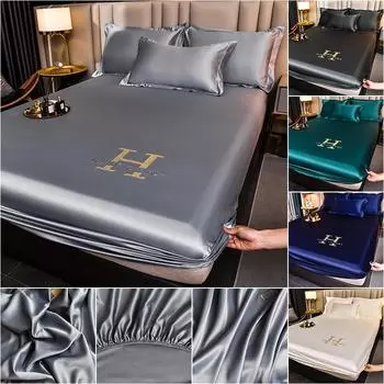 Высококачественная гладкая атласная простыня для большой кровати, мягкий размер, приятная для кожи, эластичная простыня, наволочка, наматрасник 48x74cm-pillowcasex2 серебряный