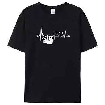 Высококачественная хлопковая футболка большого размера, мужская модная свободная летняя женская футболка с короткими рукавами, топ с принтом «Ленивец» S