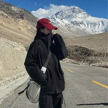 Высококачественная хлопковая куртка для женщин, осень и зима, новый повседневный пиджак в гонконгском стиле, топ, куртка-сумка, бейсбольная куртка с капюшоном S чёрный