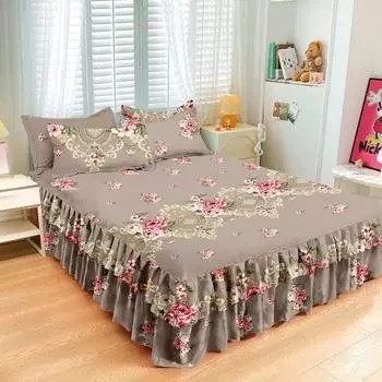 Высококачественная хлопковая юбка с волнистыми краями и алоэ вера, комплект из трех предметов с двухслойным кружевом, новое покрывало, простыня, постельное белье для двуспальной кровати 120x200bed skirt 1p