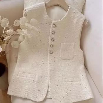 Высококачественная и красивая куртка-жилет с пайетками во французском стиле для женщин, весна-осень, верхняя женская одежда, куртки для женщин 2024 S бежевый