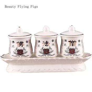 Высококачественная и простая керамическая чашка для подачи воды, бытовая буддийская храмовая чашка лотоса, чашка святой воды Гуаньинь, фэн-шуй буддизм