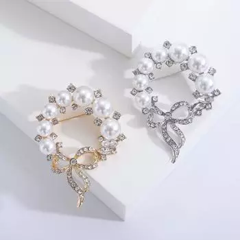 Высококачественная инкрустированная бриллиантами брошь-бант, модная брошь-гирлянда из сплава с жемчугом, темпераментные аксессуары для одежды