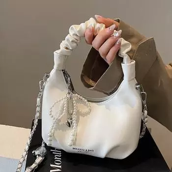 Высококачественная иностранная газовая складчатая портативная сумка Cloud Bag на цепочке, модная сумка через подмышку серебряный