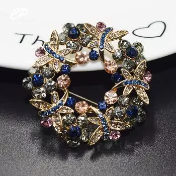 Высококачественная изысканная брошь в виде венка из цветного горного хрусталя с полым инкрустированным цирконием