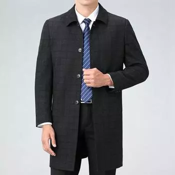 Высококачественная кашемировая ветровка средней длины, весенне-осеннее новое шерстяное пальто с лацканами для мужчин среднего возраста в деловом стиле, большой размер 170