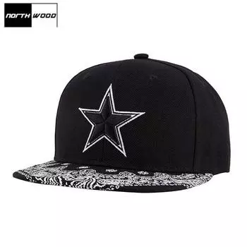 Высококачественная кепка Snapback в стиле хип-хоп, кепка с вышивкой на холсте, кепка в стиле хип-хоп с пятиконечной звездой 55-60cm чёрный