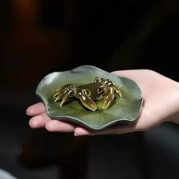 Высококачественная керамическая чайная игрушка ручной работы, меняющая цвет – украшение в виде краба в виде листа лотоса для декора чайного стола в стиле кунг-фу