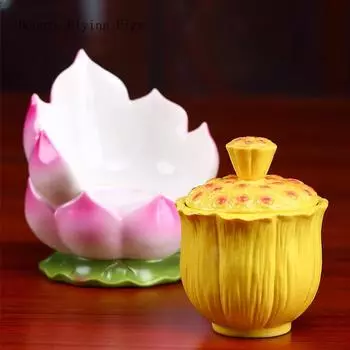 Высококачественная керамическая чашка для лотоса размером 10,5x7,8 см, чашка для очистки воды, зал Будды для дома Гуаньинь, буддийская утварь и украшения