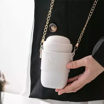 Высококачественная керамическая имитация термокружки для девочек, креативная наплечная чашка для воды, милая уличная кружка с крышкой, портативная 390ml