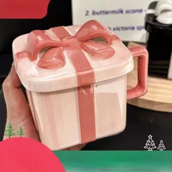 Высококачественная керамическая кружка с бантом, дизайн, чувство подарка, моделирование праздничных подарочных чашек, кофейных чашек с подарками. Approximately 400ml