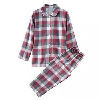 Высококачественная клетчатая хлопковая пижама для пар, одежда для мужчин и женщин, комплект домашней одежды, простая пижама с узором M