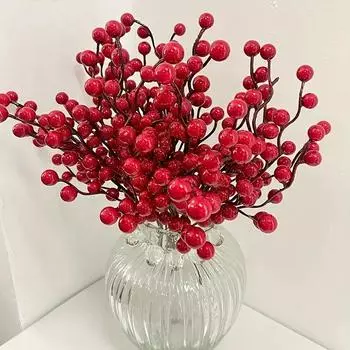 Высококачественная композиция 1/3 шт. Рождественское украшение красные фрукты DIY Рождественская елка имитация цветов ягоды ветки декор гирлянда подарок цветок 1Pcs