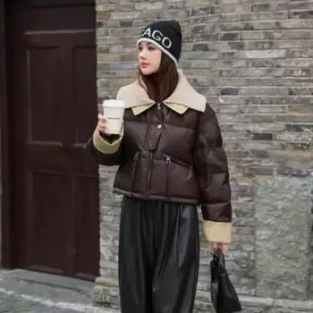 Высококачественная корейская версия зимняя новая короткая пуховая куртка женская утолщенная свободная отворота несъемная корейская версия 90J белый утиный пух снаружи S90-62.5 kg армия зеленый