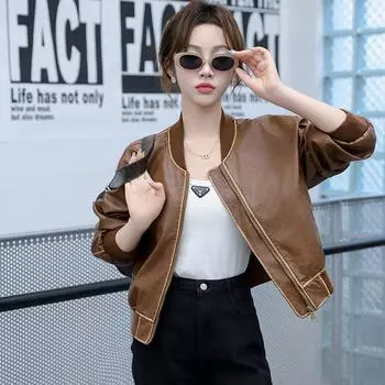Высококачественная кожаная куртка в корейском стиле для женщин, короткая осенняя новая кожаная куртка в стиле ретро в Гонконге M