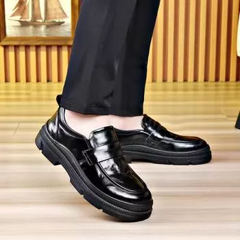 Высококачественная кожаная мужская повседневная обувь, мужские кроссовки, новые модные мужские туфли для свадьбы, офиса, улицы, удобные туфли для прогулок 38 чёрный