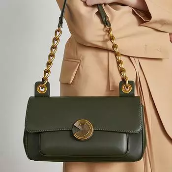 Высококачественная кожаная текстурная сумка на плечо с цепочками, дизайнерская сумка Sense Commuter, универсальная сумка для подмышек, женская однотонная повседневная квадратная сумка (20cm<Max Length<30cm)