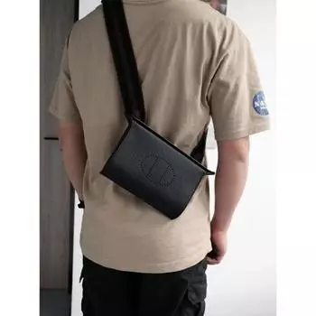 Высококачественная кожаная верхняя часть унисекс Evelyn Dining Tray Bag Chest Bag Casual Crossbody Tray Bag на одно плечо 217x16.5cm чёрный
