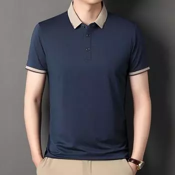 Высококачественная красивая однотонная мужская рубашка поло с короткими рукавами и лацканами из дышащего делового тонкого ледяного шелка M