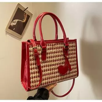 Высококачественная красная сумка, женская большая сумка, сумка через плечо большой емкости, новая сумка Qianniao Grid 2023, свадебная сумка невесты