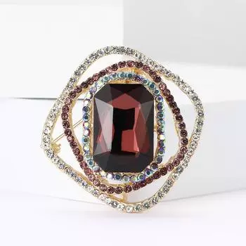 Высококачественная креативная квадратная брошь из сплава со стразами, изысканная и универсальная, для женского платья, шаль, нагрудный цветочный аксессуар красный