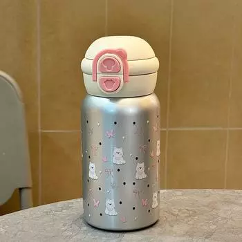 Высококачественная кружка-непроливайка из нержавеющей стали 316, мультяшная детская кружка для питья с двойными стенками, большая вместимость, портативная, с ручкой и соломинкой, кружка-термос 500ml серебряный