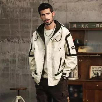Высококачественная куртка для активного отдыха с тремя защитными свойствами Мужская куртка American High Street Tide Brand Contrasting Tooling Jacket M бежевый