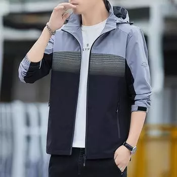 Высококачественная куртка для мужчин весна и осень новая молодежная цветная с капюшоном тонкая повседневная ветрозащитная водонепроницаемая куртка M