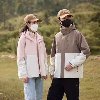 Высококачественная куртка для отдыха на природе для пар, комплект из двух предметов «три в одном», съемный капюшон, водонепроницаемая и ветрозащитная куртка, куртка для альпинизма S