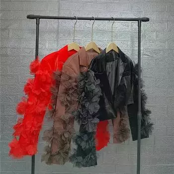 Высококачественная куртка из искусственной кожи с трехмерным цветочным узором и воротником для женщин, осенний новый стиль M