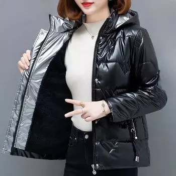 Высококачественная куртка с глянцевым пуховым хлопком, женская зимняя модная куртка с хлопковой подкладкой и утолщенной курткой из бархата L