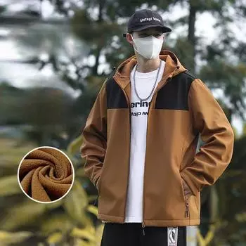 Высококачественная куртка Soft Shell, мужская уличная модная куртка, водонепроницаемый и ветрозащитный флисовый термокостюм для походов, куртка с капюшоном M чёрный