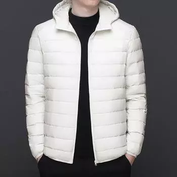 Высококачественная легкая куртка-пуховик, не скатывается, мужская зимняя с капюшоном, новая, легкая, гарантия M темно-синий