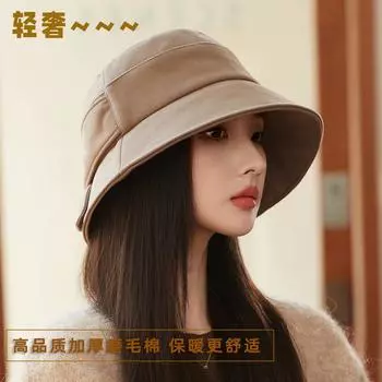 Высококачественная легкая роскошная шляпа-ведро с бантом, осенне-зимняя, новая, с широкими полями, закрывающая лицо, теплая, солнцезащитная шляпа для женщин M56-58cm чёрный