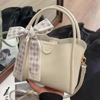 Высококачественная маленькая сумка для женщин, новинка 2024 года, модная универсальная сумка через плечо для отдыха, ручная сумка-ведро с узором личи для мамы