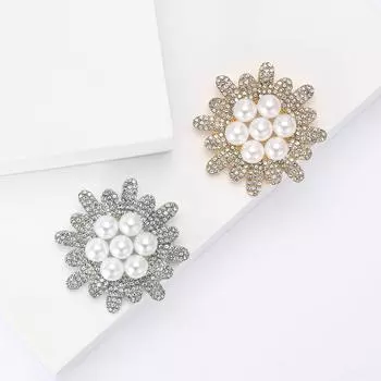 Высококачественная модная брошь в виде подсолнуха со стразами и жемчугом, изысканная женская одежда, корсаж, ювелирное украшение