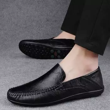 Высококачественная модная дышащая повседневная кожаная обувь для мужчин, удобная мягкая подошва, нескользящая обувь для вождения на открытом воздухе 36 чёрный